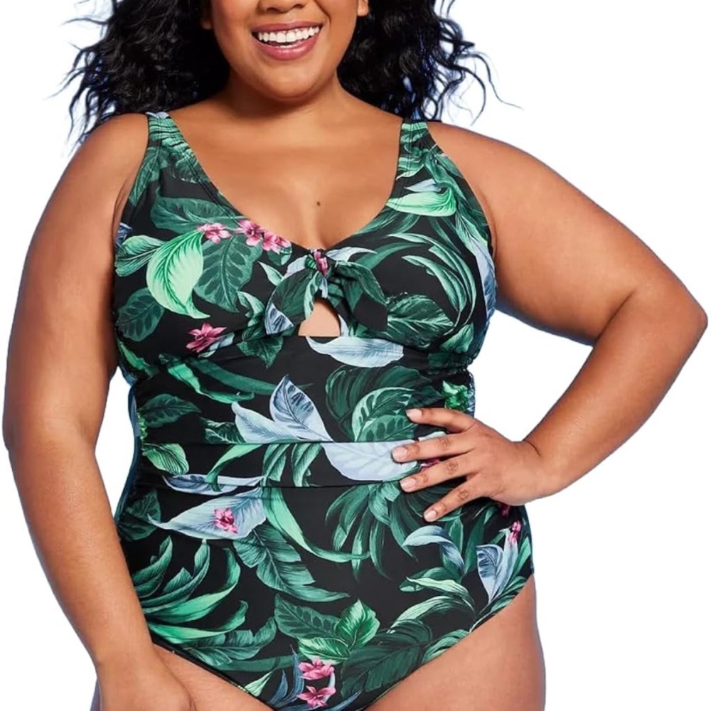 Kona Sol Tropical Tie Front Tummy Control One Piece Swimsuit Various Sizes NEW